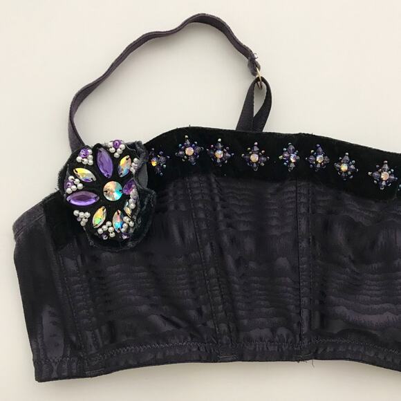 VTG Victoria Secret Balconette Shelf Corset Push Up Bra Velvet Rhinestone 36C - Picture 2 of 14